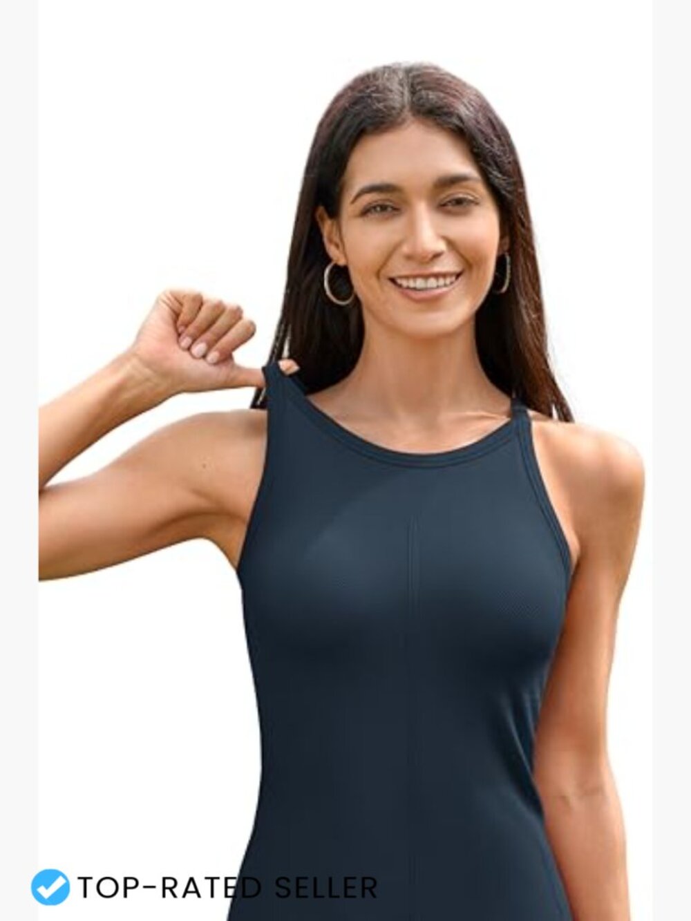 Seamless Ribbed Tank Top Built-In Bra Slim Fit Athletic Camisole Y2K Chic - Picture 5 of 7